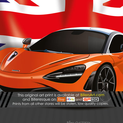 McLaren 720S Supercar High Quality Print Illustration with the Union Flag