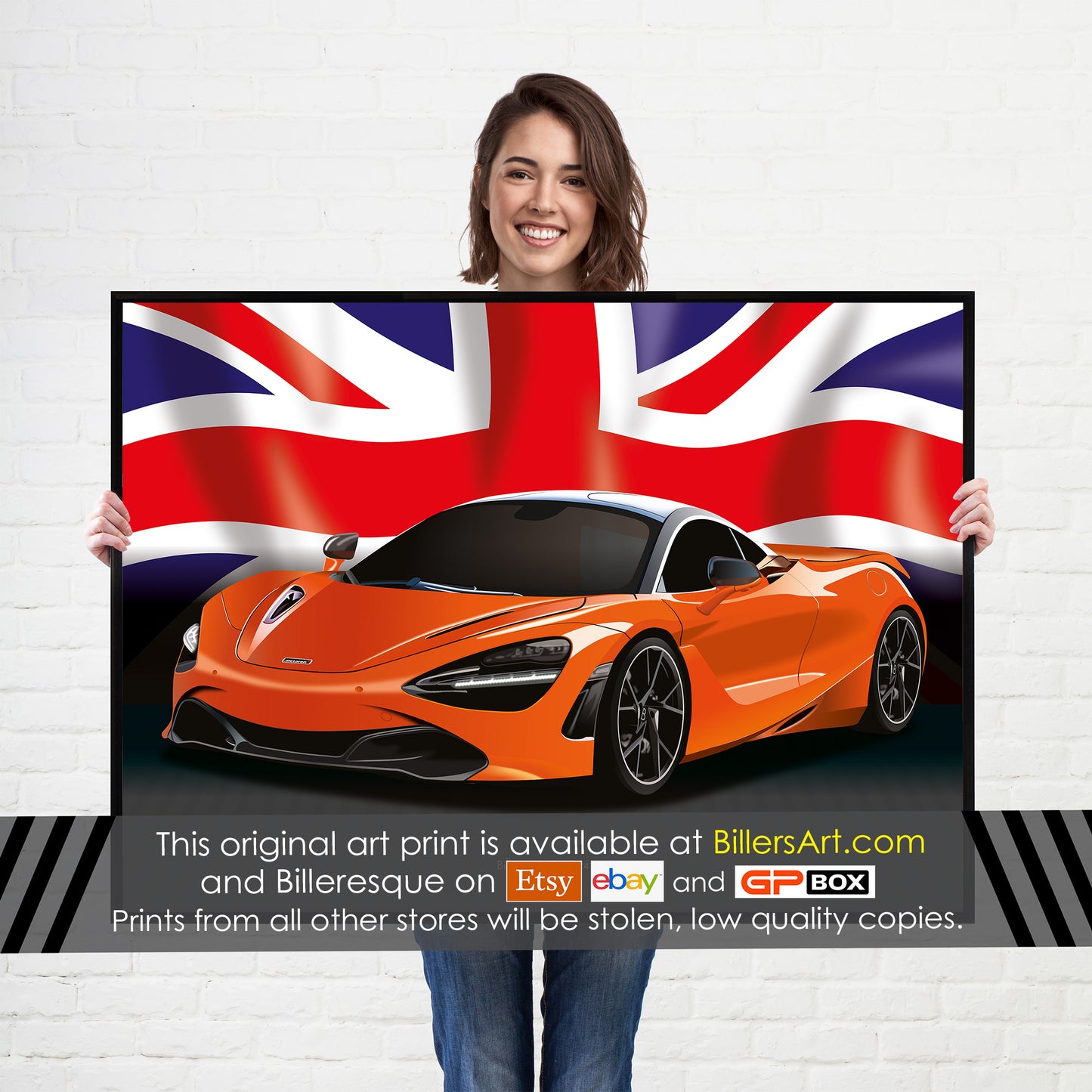 McLaren 720S Supercar High Quality Print Illustration with the Union Flag