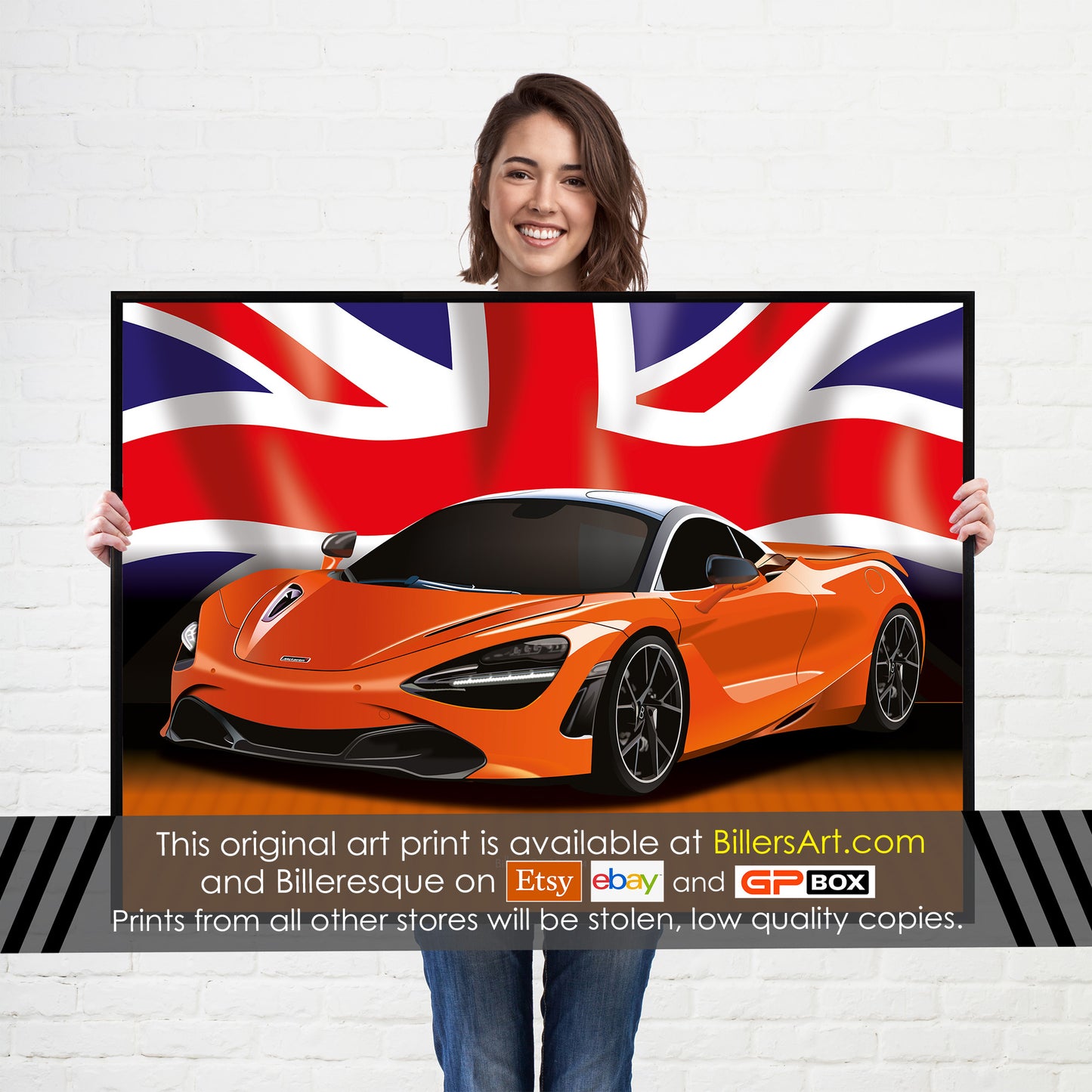 McLaren 720S Supercar High Quality Print Illustration with the Union Flag