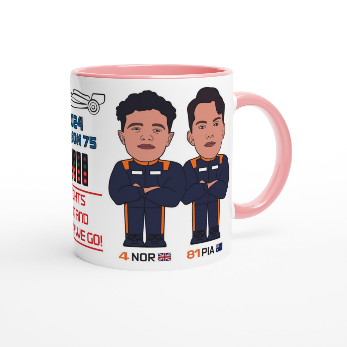 Formula 1 Fun Mug Caricature of the 2024 McLaren team mates Lando Norris and Oscar Piastri