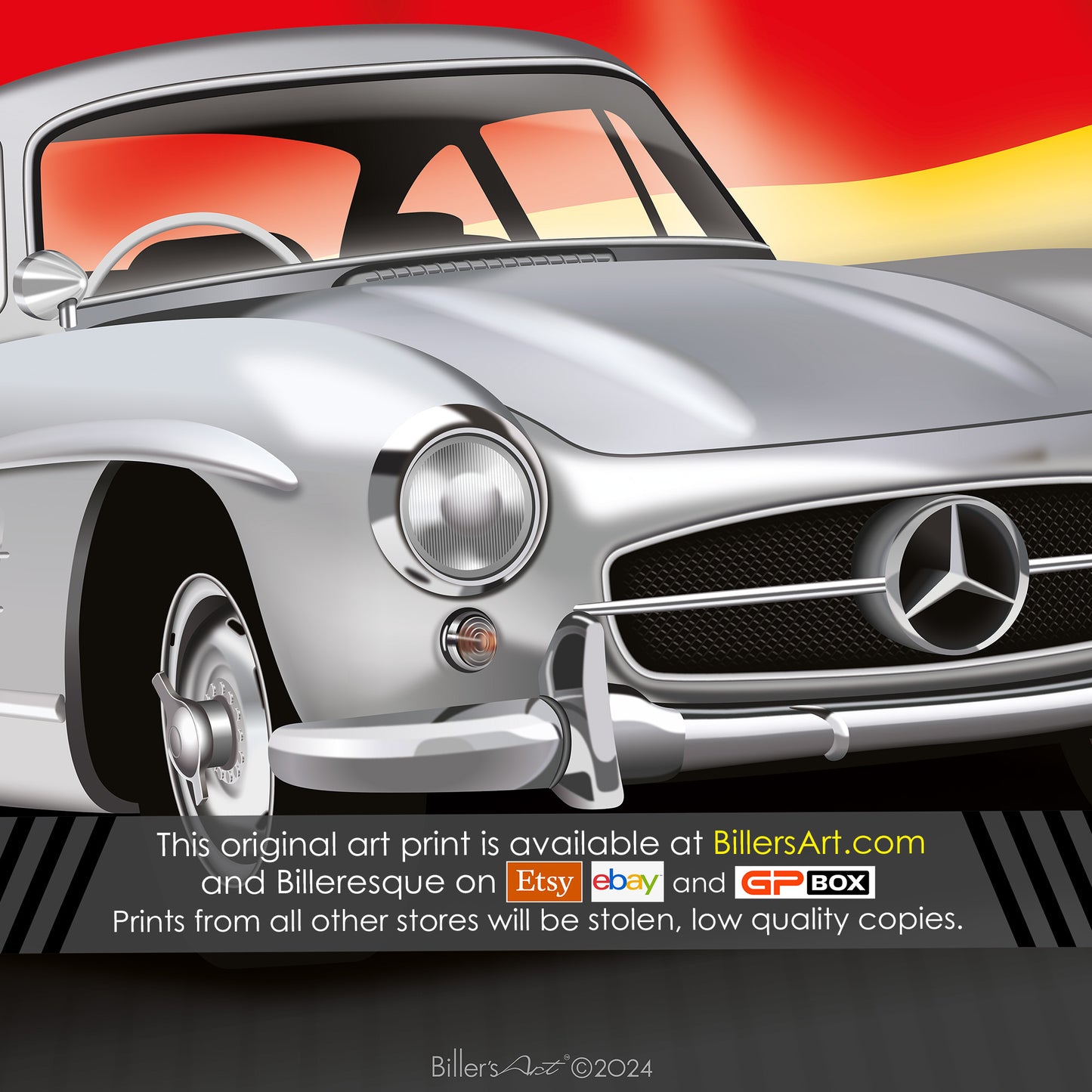 Mercedes 300SL Classic Car High Quality Colourful Illustration Poster