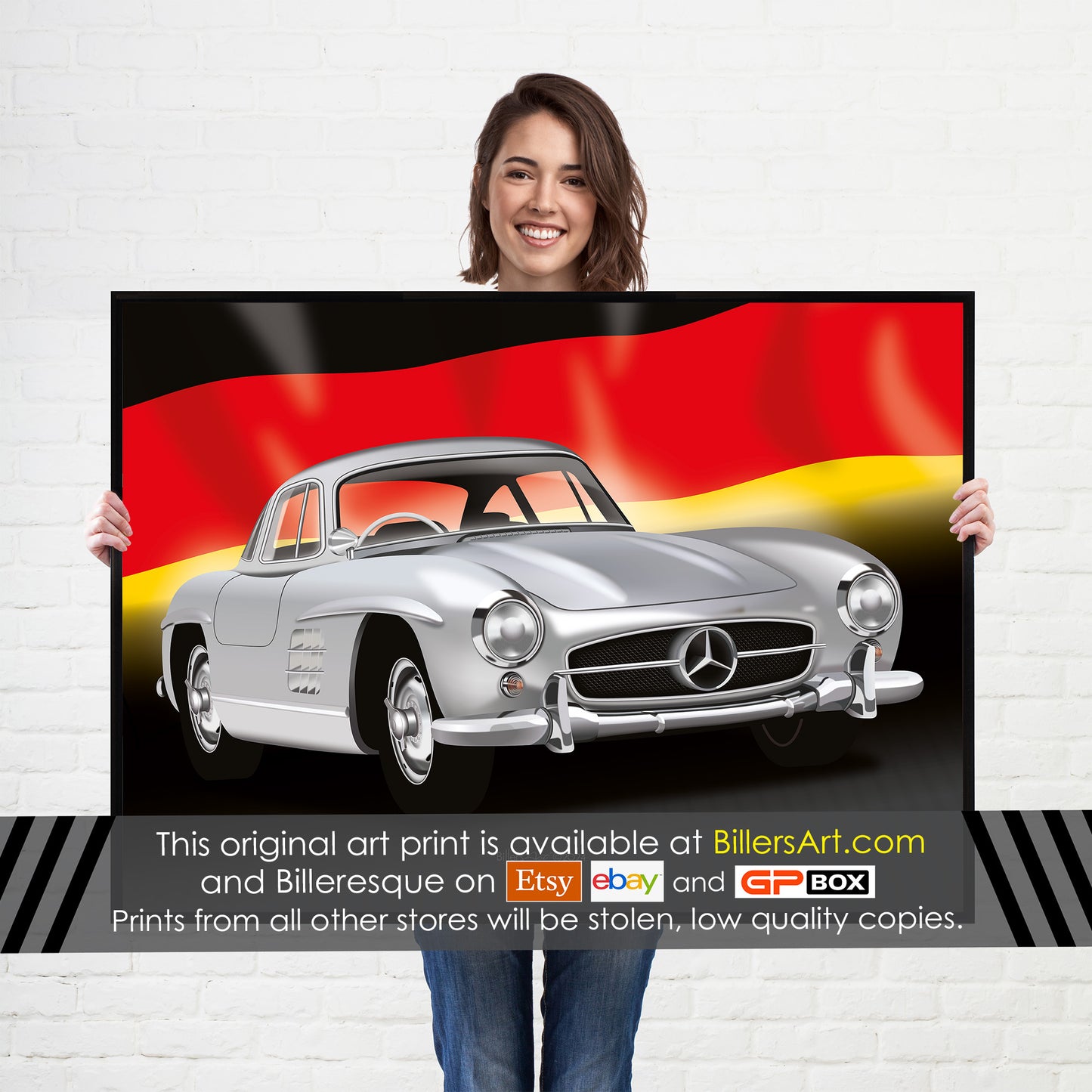 Mercedes 300SL Classic Car High Quality Colourful Illustration Poster