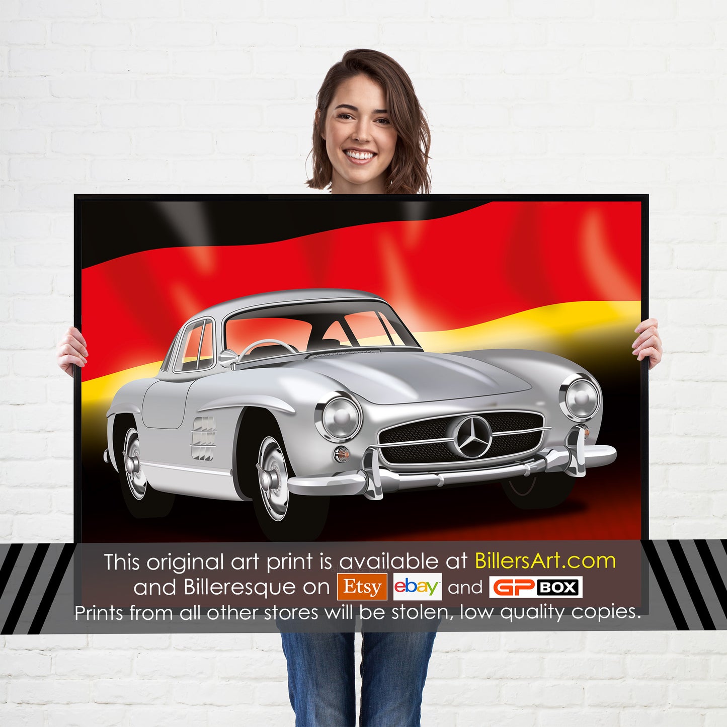 Mercedes 300SL Classic Car High Quality Colourful Illustration Poster