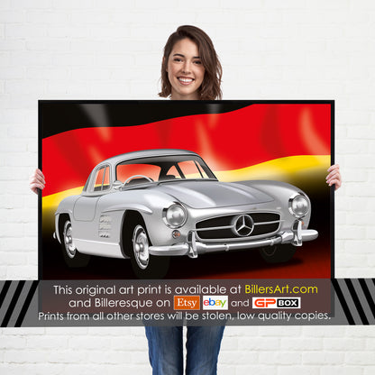 Mercedes 300SL Classic Car High Quality Colourful Illustration Poster