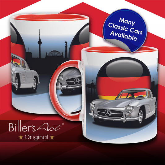 Mercedes 300SL Classic Car High Quality Colourful Illustration Mug on a Berlin Background