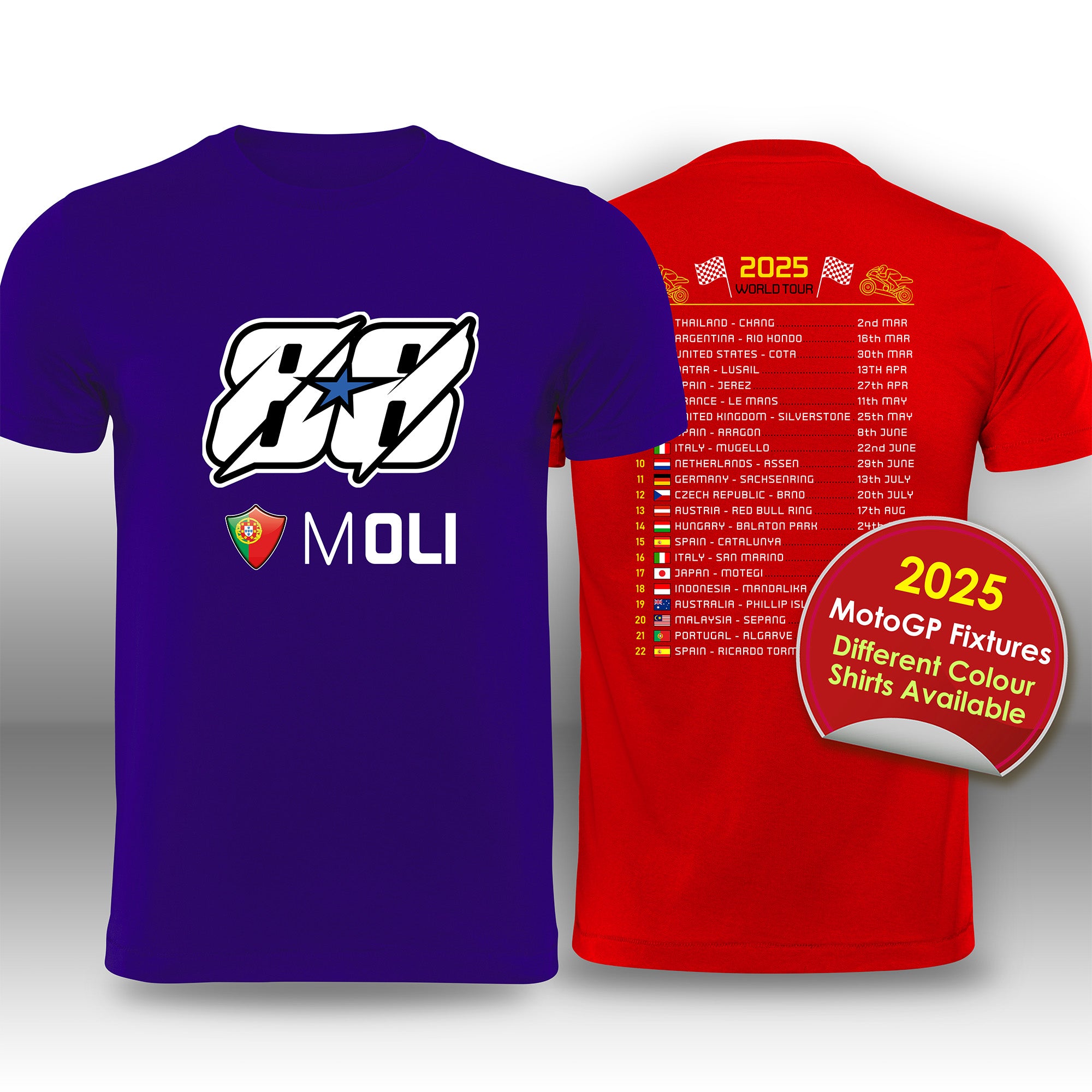 Miguel Oliveira 2025 MotoGP Race Calendar T Shirt BillersArt Miguel Oliveira 2025 MotoGP Race Calendar T Shirt BillersArt