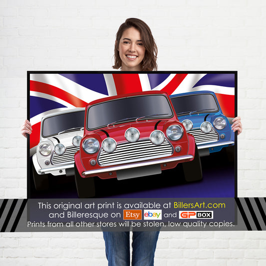 Mini Cooper S Classic Car High Quality Colourful Illustration Poster