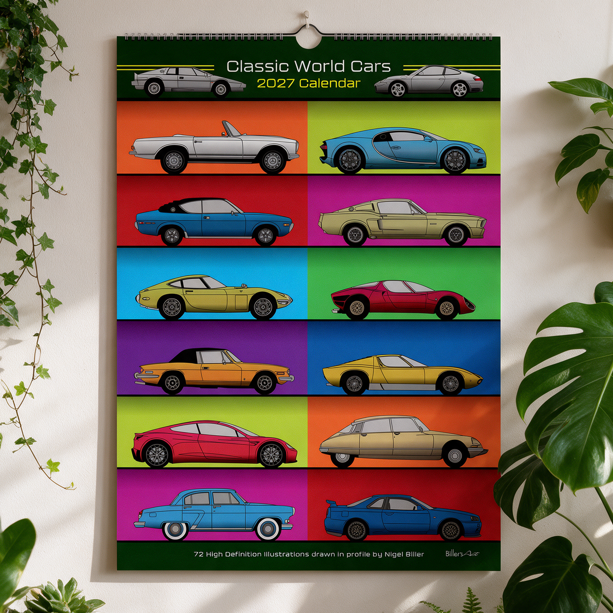 2027 Calendar of Iconic Classic Cars in profile