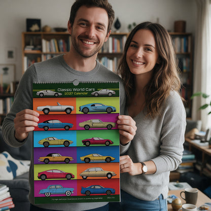 2027 Calendar of Iconic Classic Cars in profile