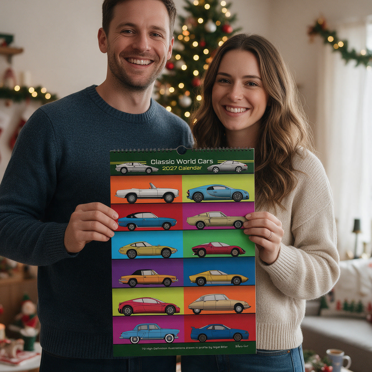 2027 Christmas Calendar of Artistic Classic Cars in profile