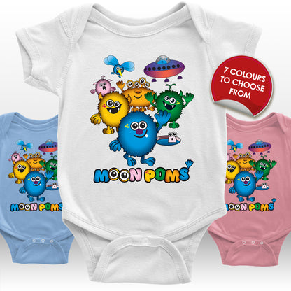 Fun Moon Poms Alien Print Baby Onesie – Soft 100% Cotton Short Sleeve Bodysuit