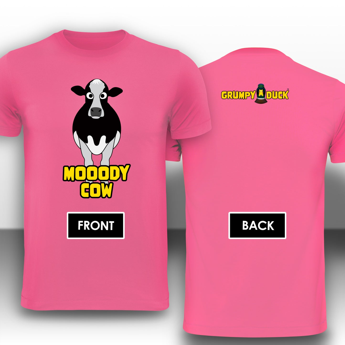 Mooody Cow Fun T-Shirt Design - Grumpy Duck Leisure Wear