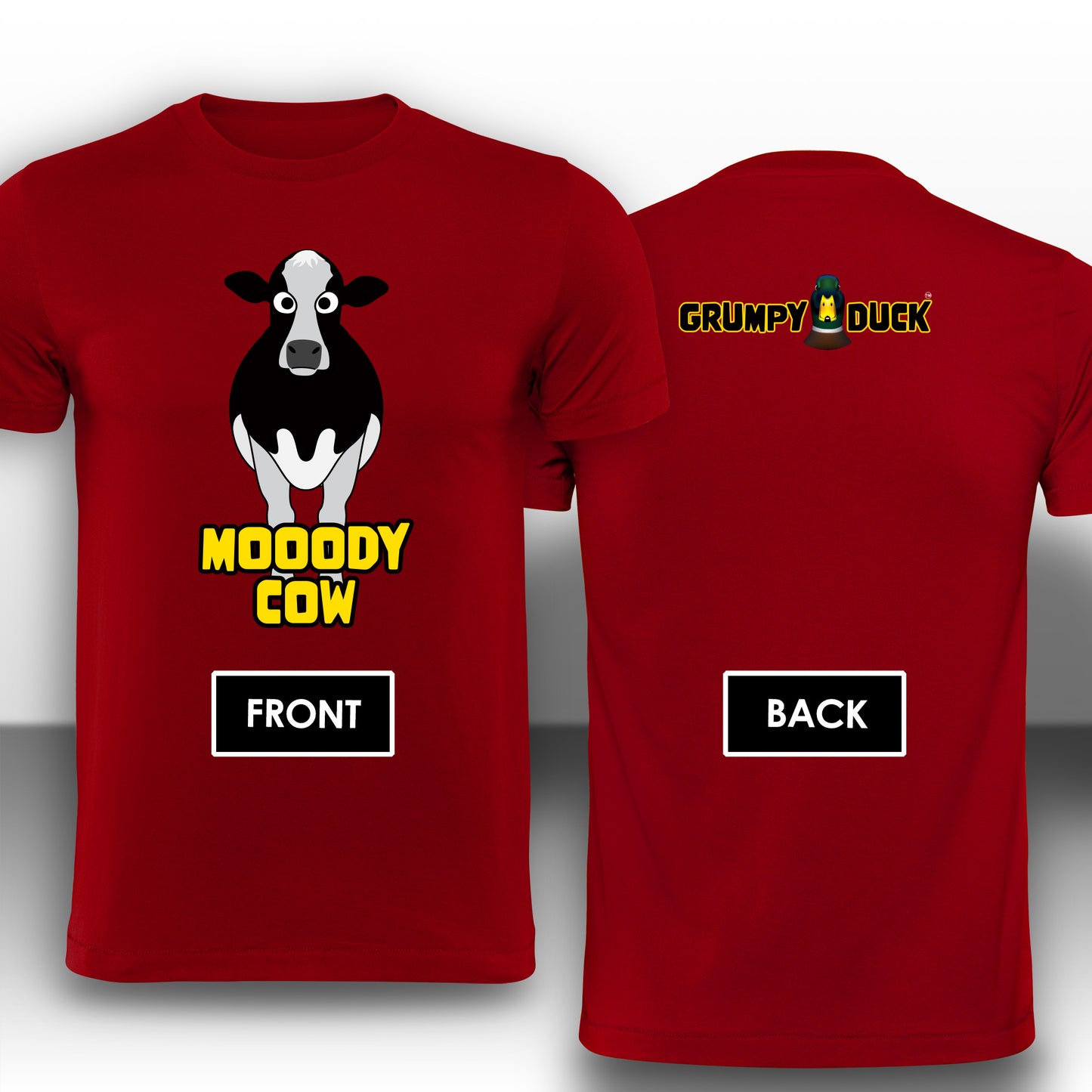 Mooody Cow Fun T-Shirt Design - Grumpy Duck Leisure Wear