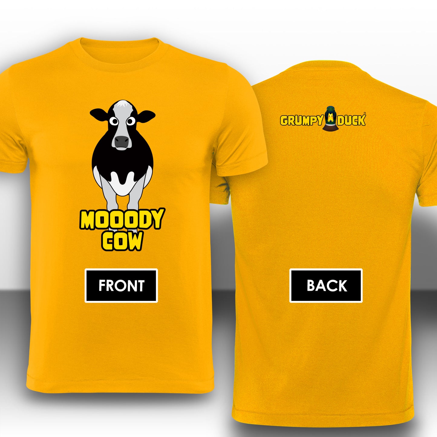 Mooody Cow Fun T-Shirt Design - Grumpy Duck Leisure Wear