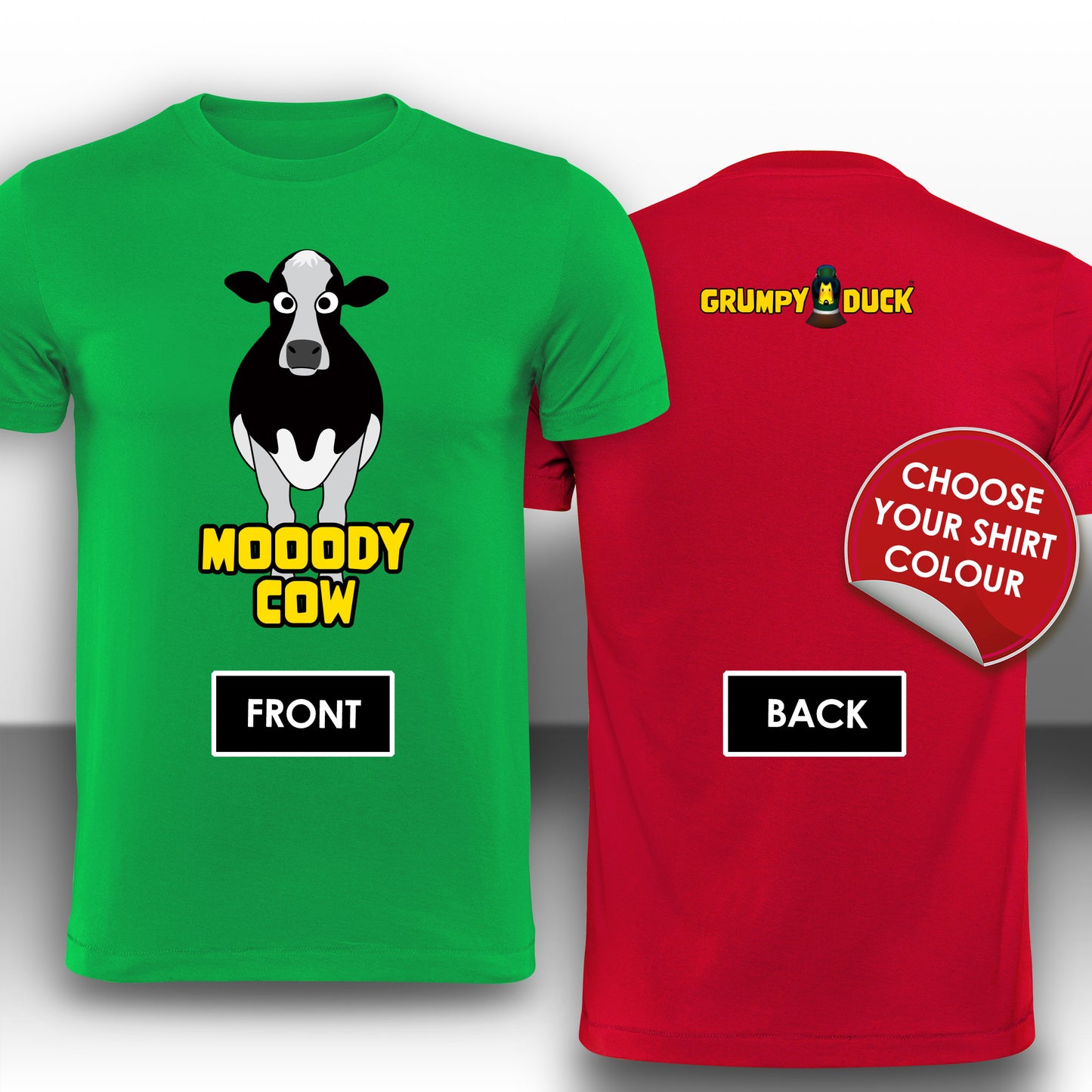 Mooody Cow Fun T-Shirt Design - Grumpy Duck Leisure Wear