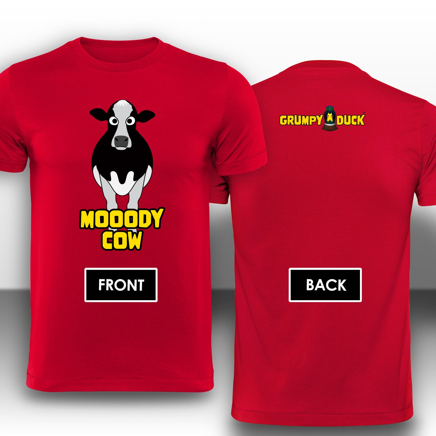 Mooody Cow Fun T-Shirt Design - Grumpy Duck Leisure Wear