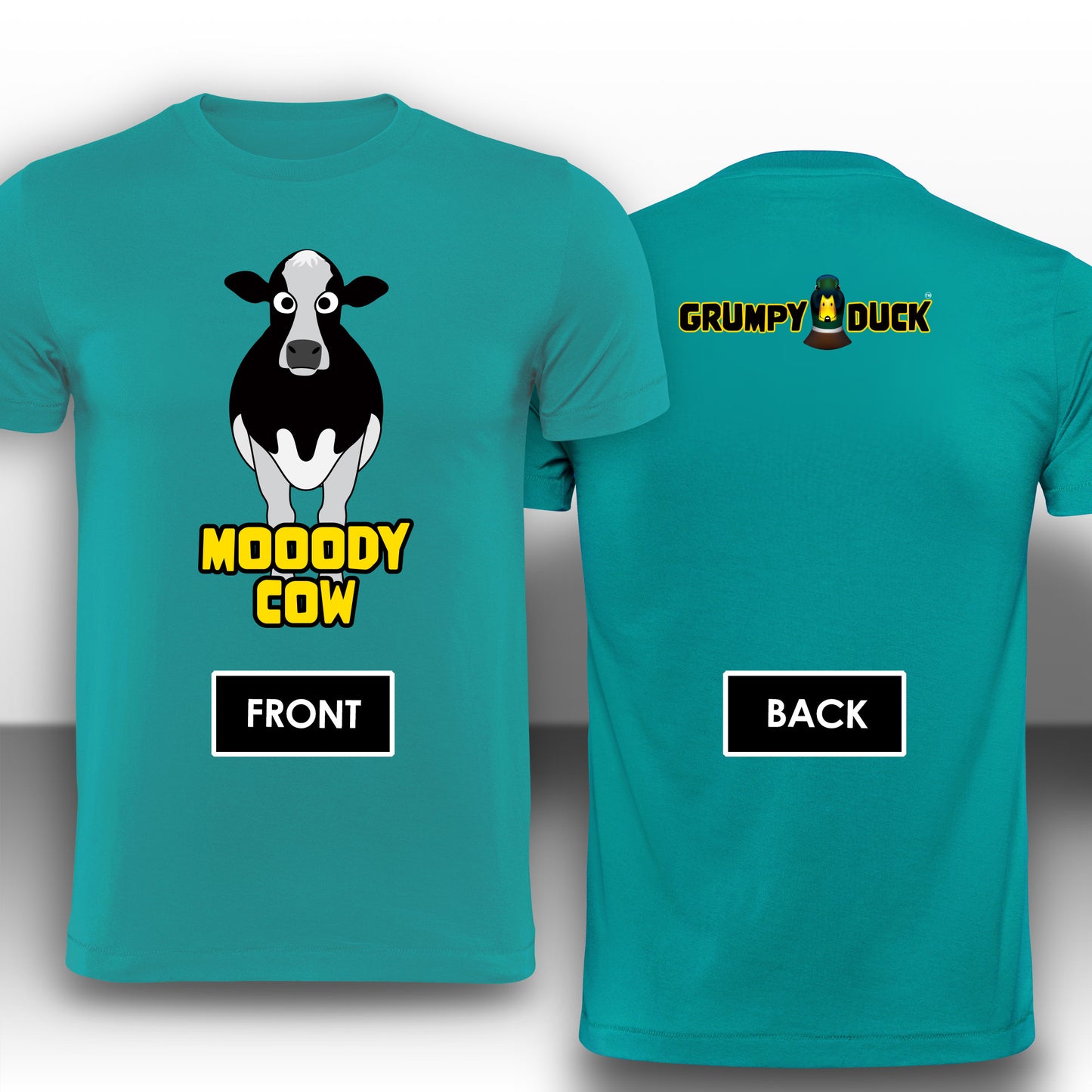 Mooody Cow Fun T-Shirt Design - Grumpy Duck Leisure Wear