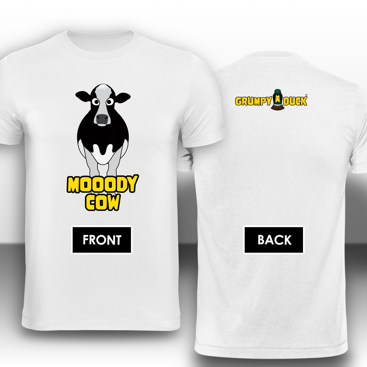 Mooody Cow Fun T-Shirt Design - Grumpy Duck Leisure Wear