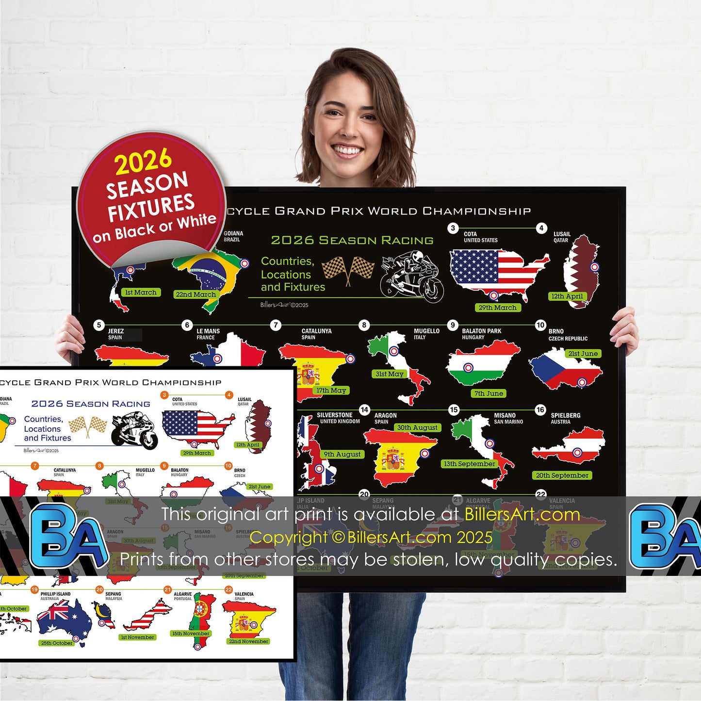 MotoGP 2026 Landscape Wall Calendar Countries Locations and  Fixtures