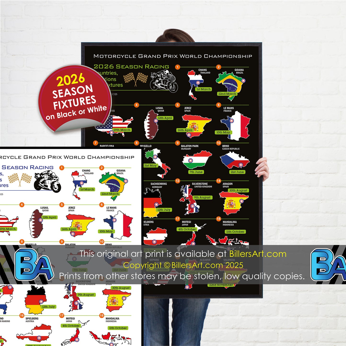 MotoGP 2026 Portrait Wall Calendar Countries Locations and  Fixtures