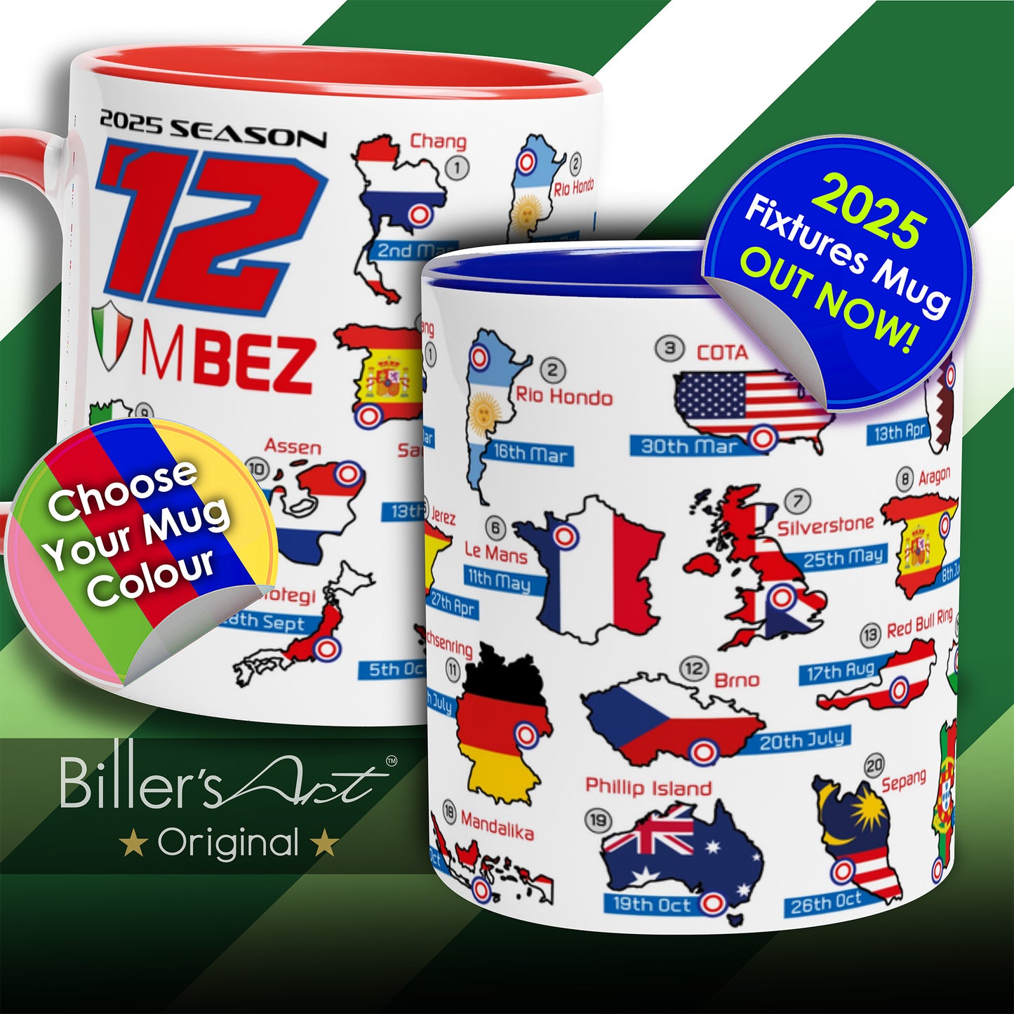 Marco Bezzecchi MotoGP 2025 Season Fixtures Racing Calendar Mug