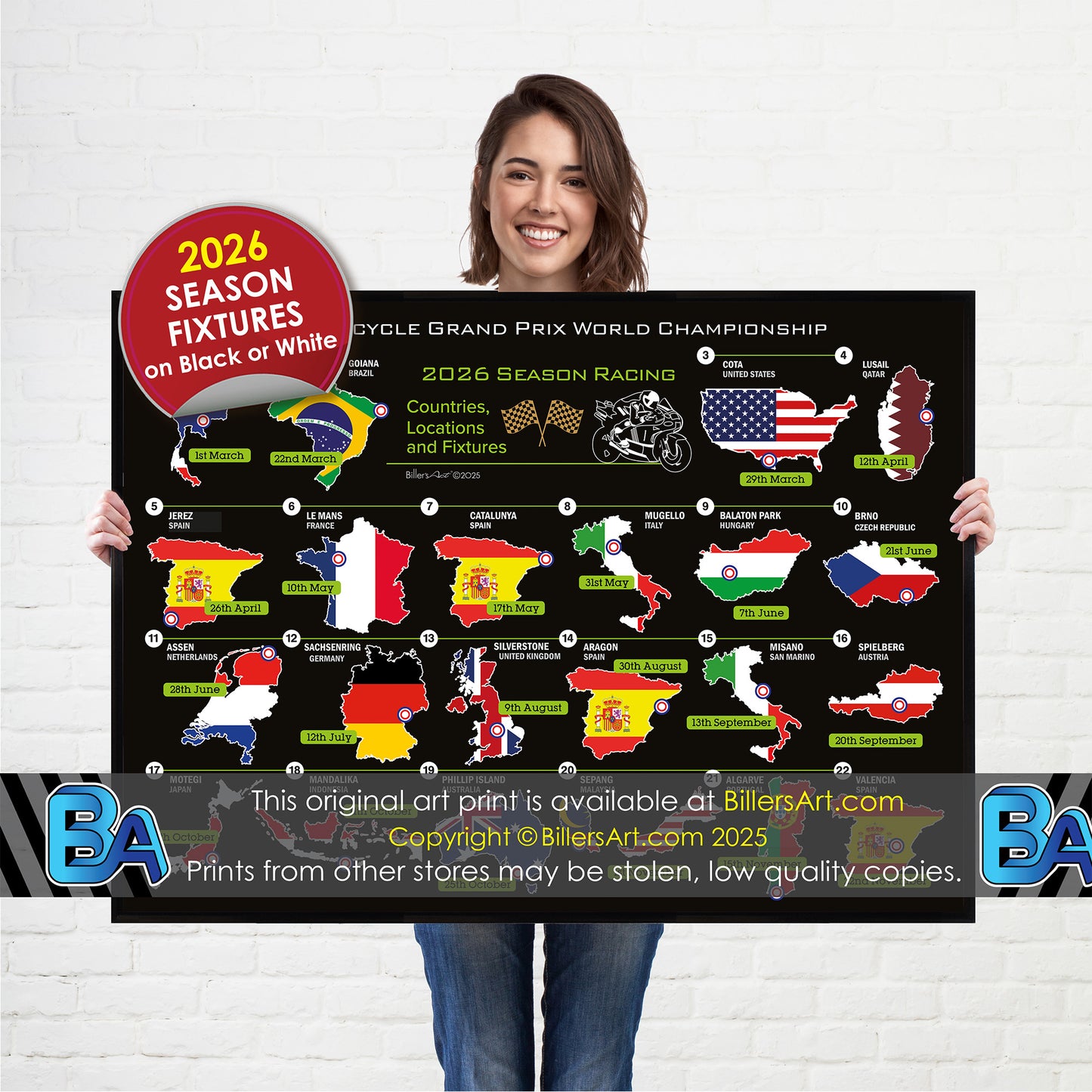 MotoGP 2026 Landscape Wall Calendar Countries Locations and  Fixtures