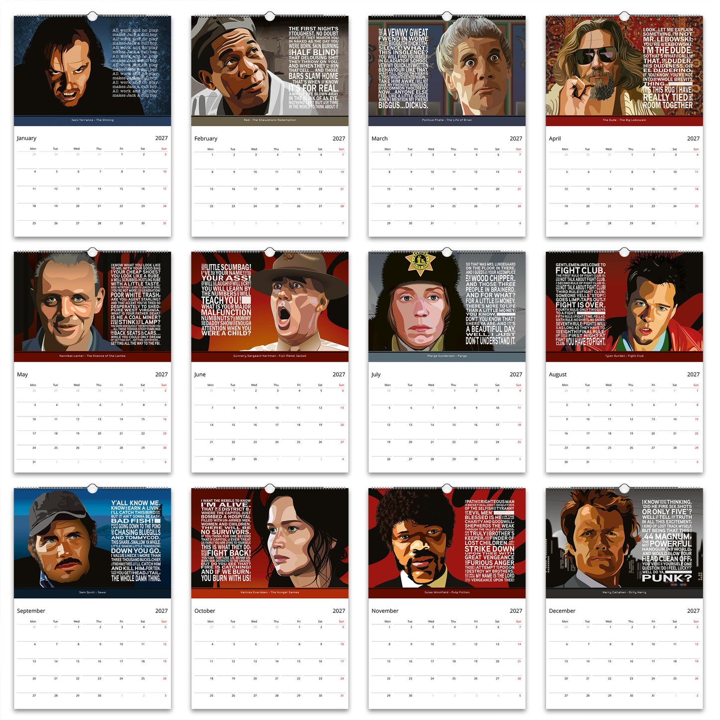 Iconic Movie Film Quote Wall calendar 2027