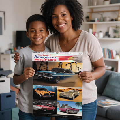 2027 US Muscle Car Quality Calendar on Scenic Backgrounds
