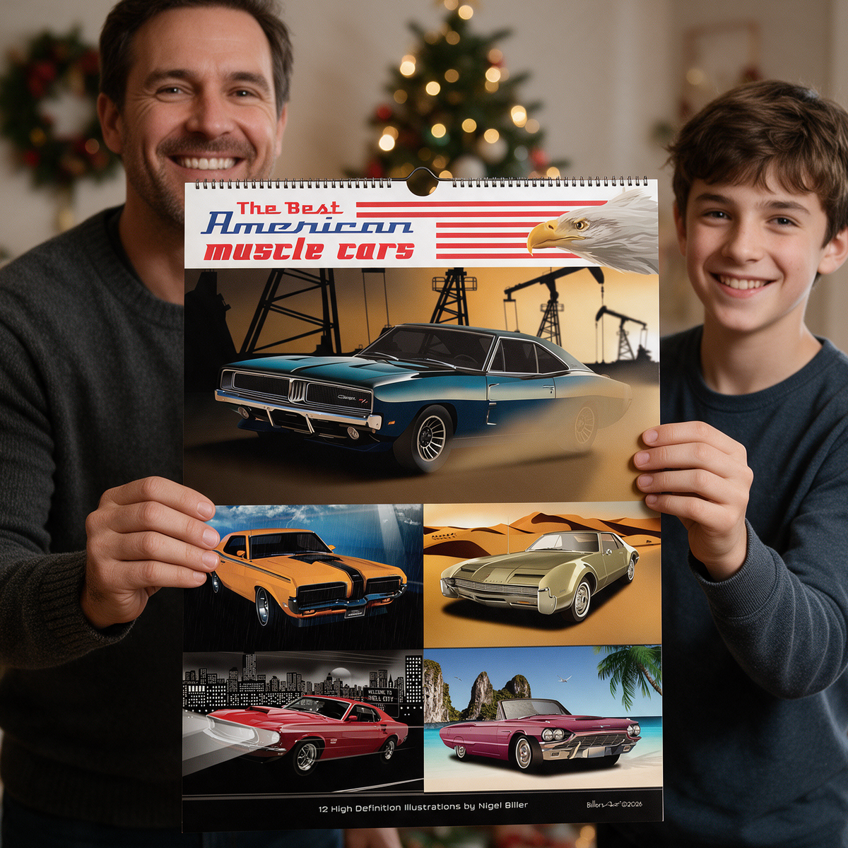 2027 US Muscle Car Quality Christmas Calendar on Scenic Backgrounds