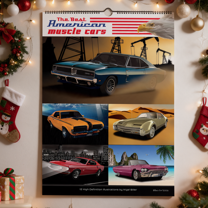 2027 US Muscle Car Quality Christmas Calendar on Scenic Backgrounds