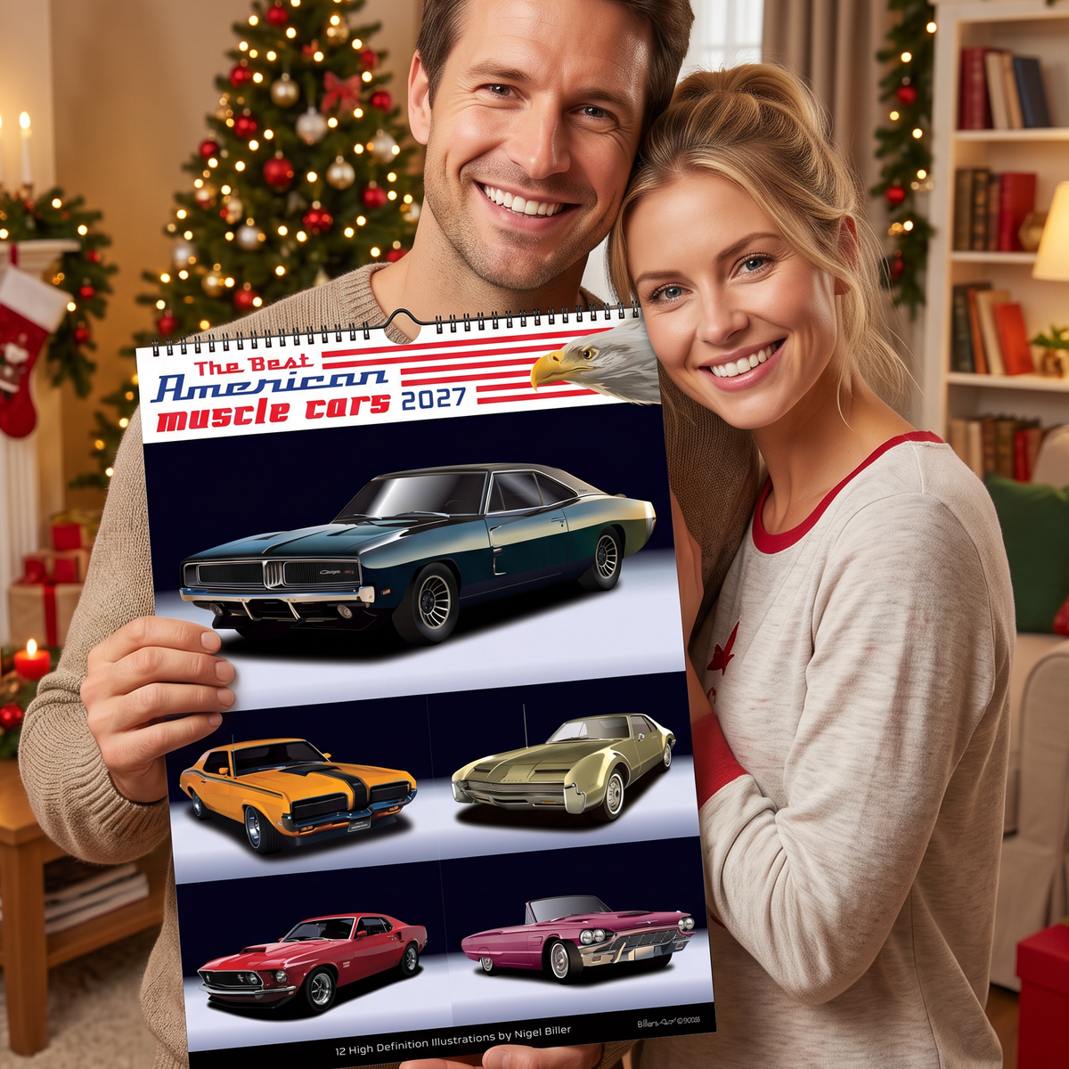2027 US Christmas Muscle Car Wall calendar on Studio Backgrounds USA