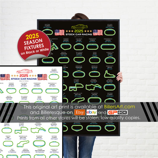 NASCAR 2025 Detailed Season Fixtures Portrait Wall Calendar Track Layouts