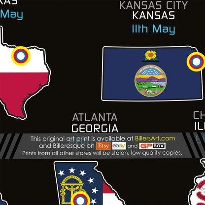 NASCAR 2025 Detailed Season Fixtures Landscape Wall Calendar with US States and State Flags print