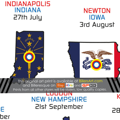 NASCAR 2025 Detailed Season Fixtures Landscape Wall Calendar with US States and State Flags print