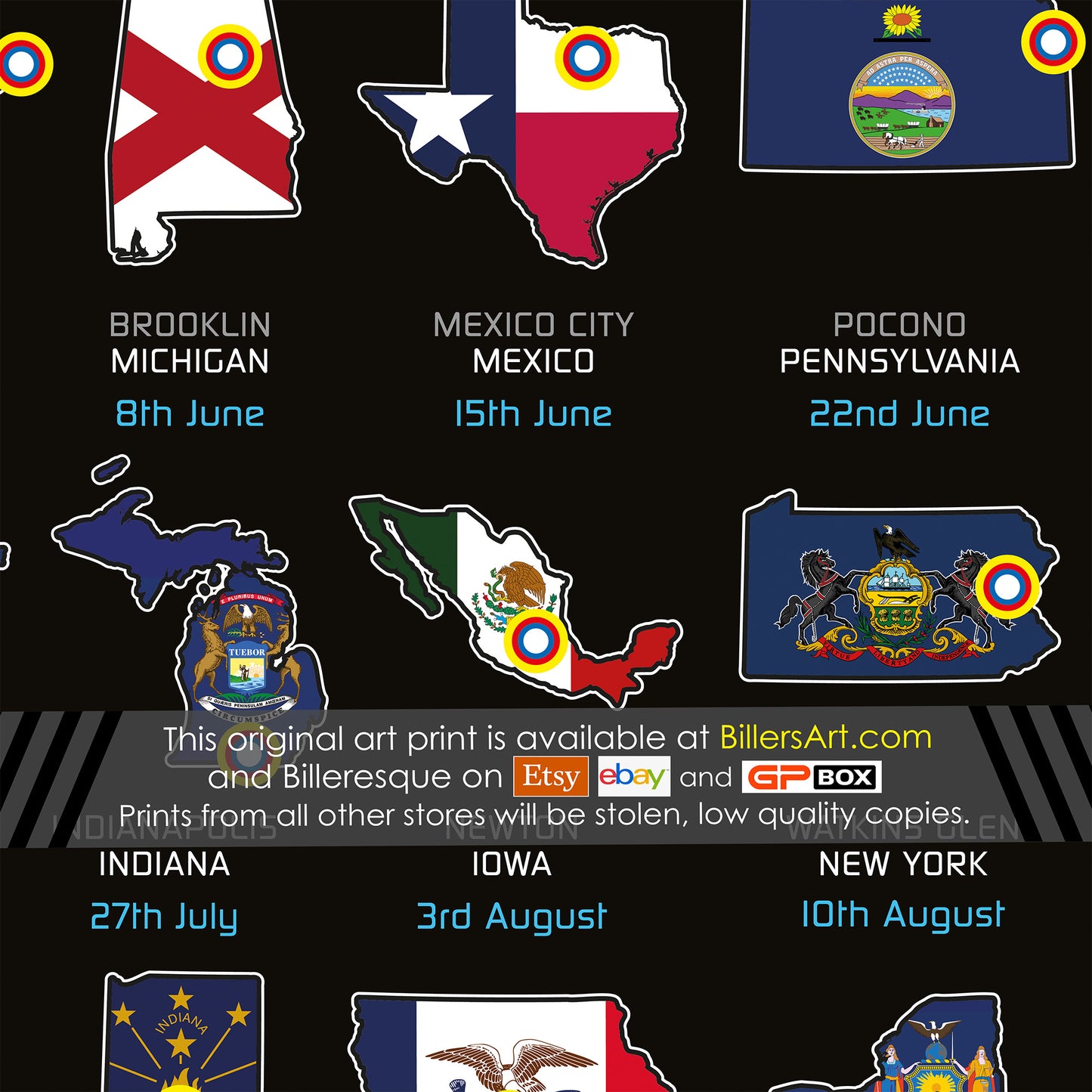 NASCAR 2025 Detailed Season Fixtures Portrait Wall Calendar with US States and State Flags print