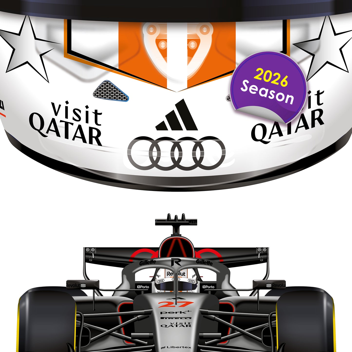 Nico Hülkenberg Formula 1 Racing Helmet 2026 Audi Print