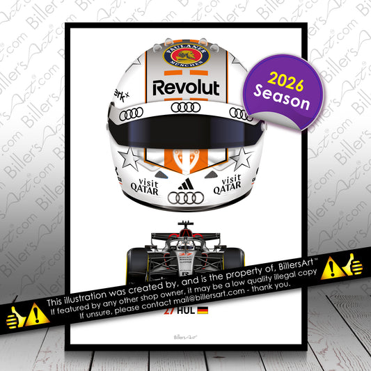 Nico Hülkenberg Formula 1 Racing Helmet 2026 Audi Print