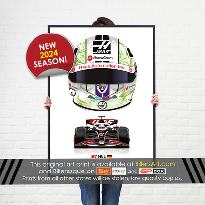 Nico Hulkenberg Formula 1 Racing Helmet 2024 Haas Print