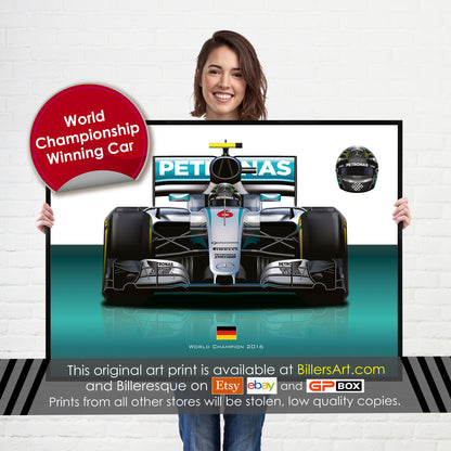 Nico Rosberg Mercedes 2016 Formula 1 Racing Car Print