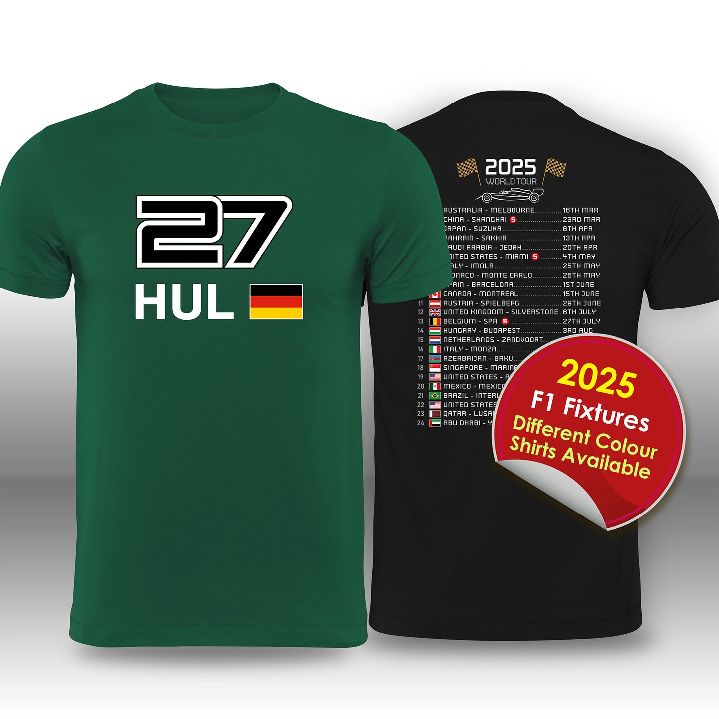Nico Hulkenberg 2025 Race Calendar Formula 1 F1 T-Shirt