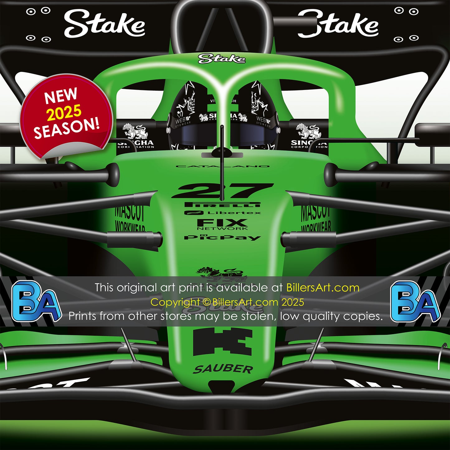 Nico Hulkenberg Formula 1 Kick Sauber 2025 Racing Car Print