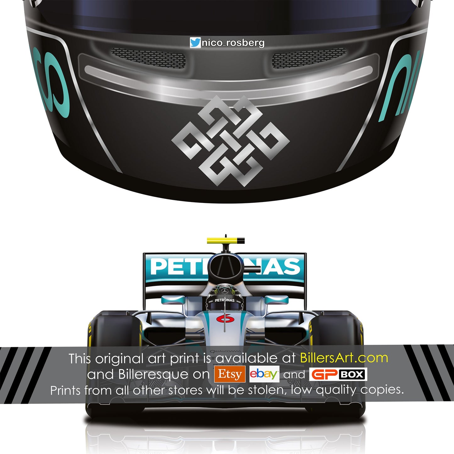 Nico Rosberg Mercedes 2016 Formula 1 Helmet Print