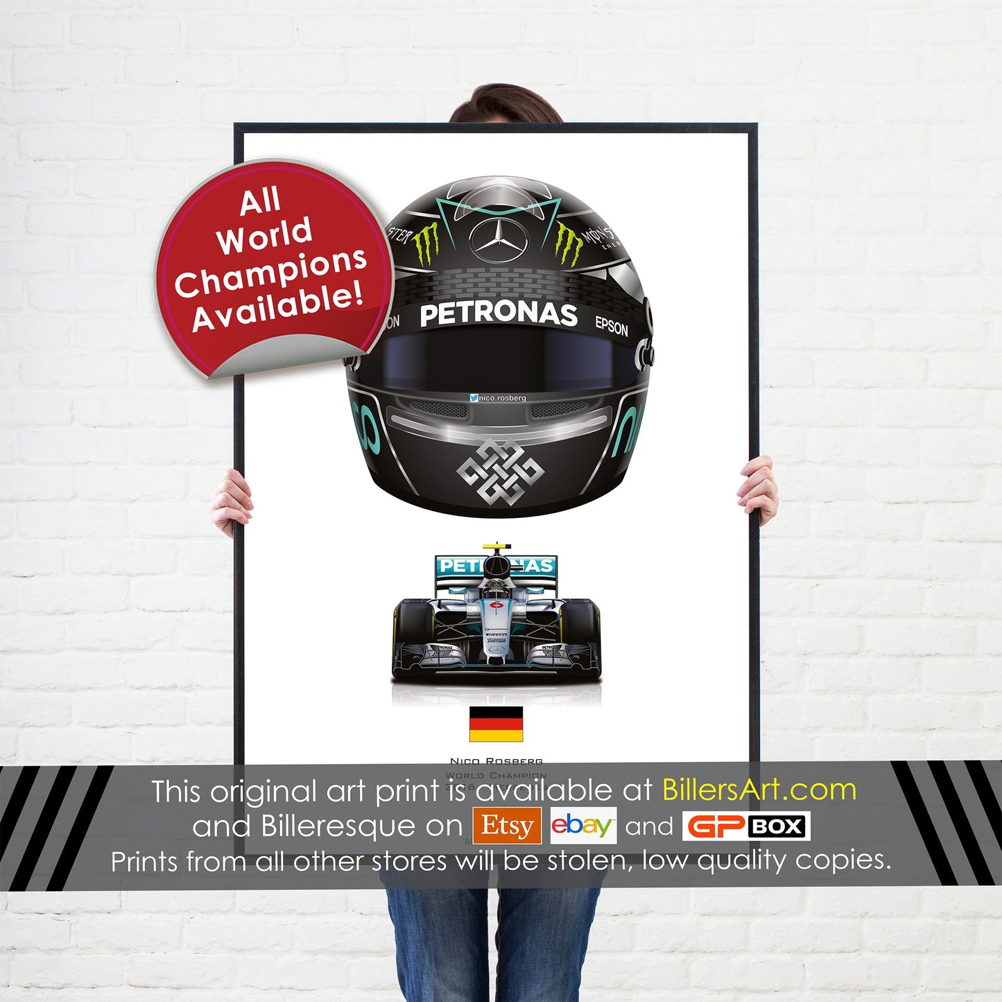 Nico Rosberg Mercedes 2016 Formula 1 Helmet Print