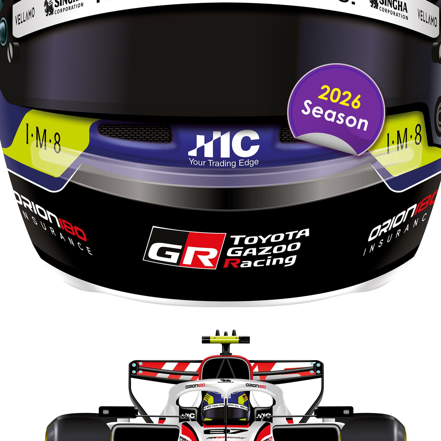 Oliver Bearman Formula 1 Racing Helmet 2026 Haas Print