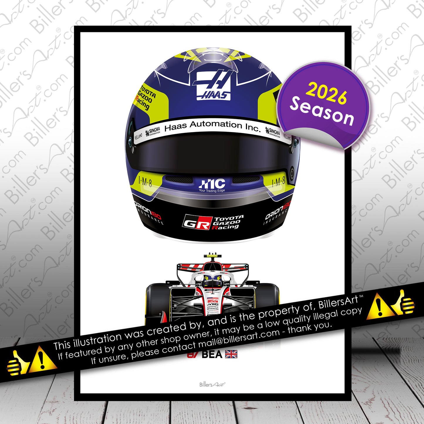 Oliver Bearman Formula 1 Racing Helmet 2026 Haas Print