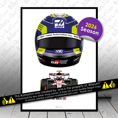 Oliver Bearman Formula 1 Racing Helmet 2026 Haas Print