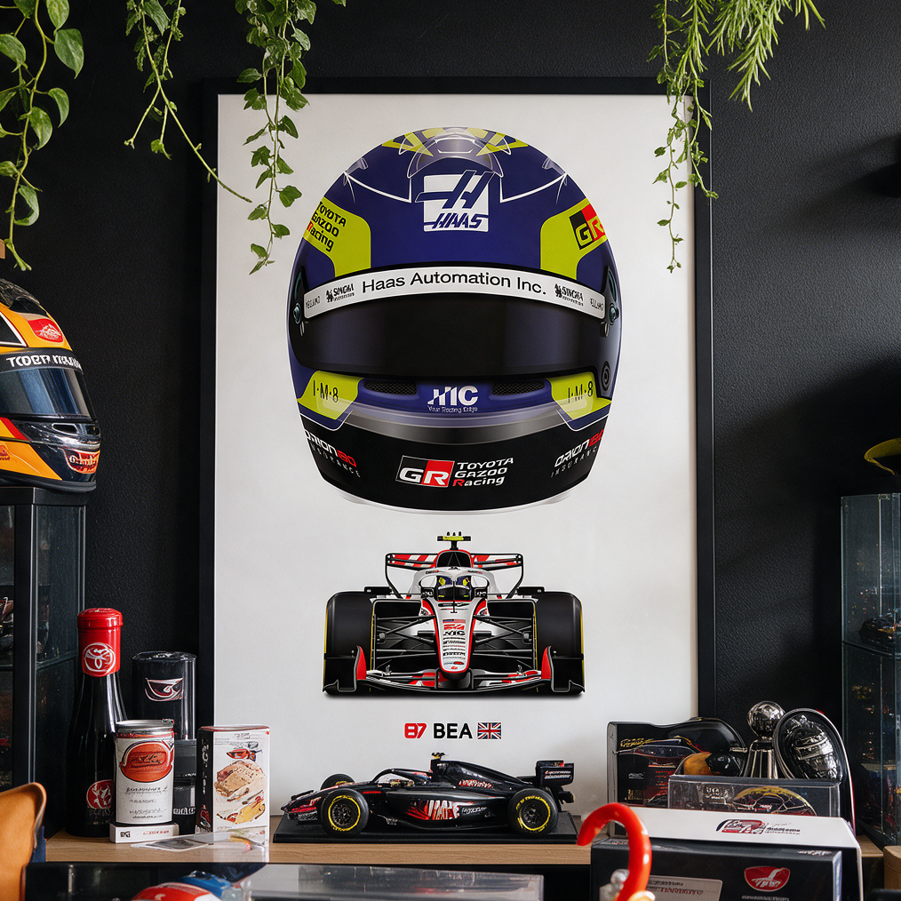 Oliver Bearman Formula 1 Racing Helmet 2026 Haas Print