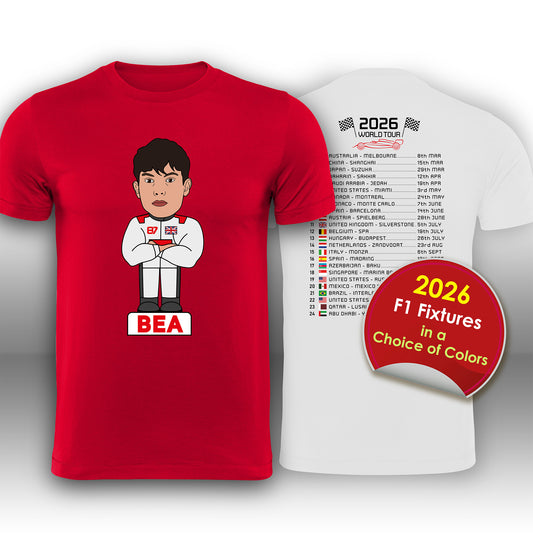 Oliver Bearman 2026 Cartoon Calendar Formula 1 F1 T-Shirt
