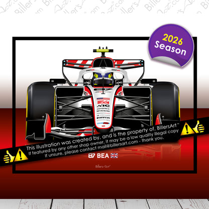 Oliver Bearman Formula 1 Haas 2026 Racing Car Print