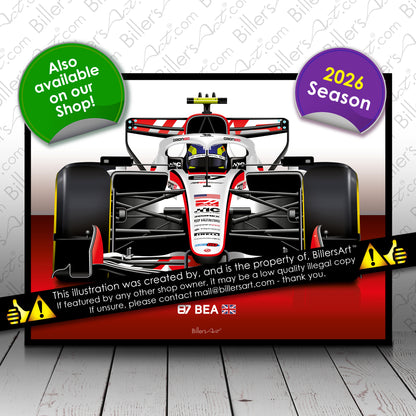 Oliver Bearman Formula 1 Racing Helmet 2026 Haas Print